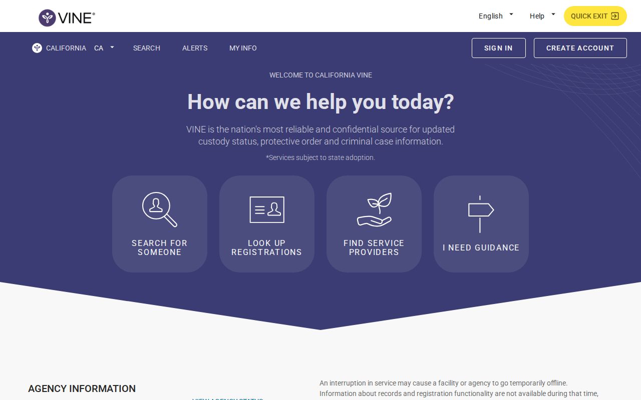 California VINEMobile and VINELink service page for Fresno County custody checks