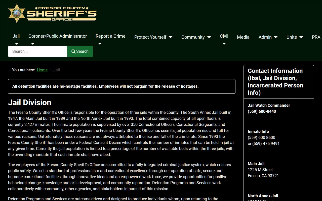 Fresno County Sheriff jail booking and classification information