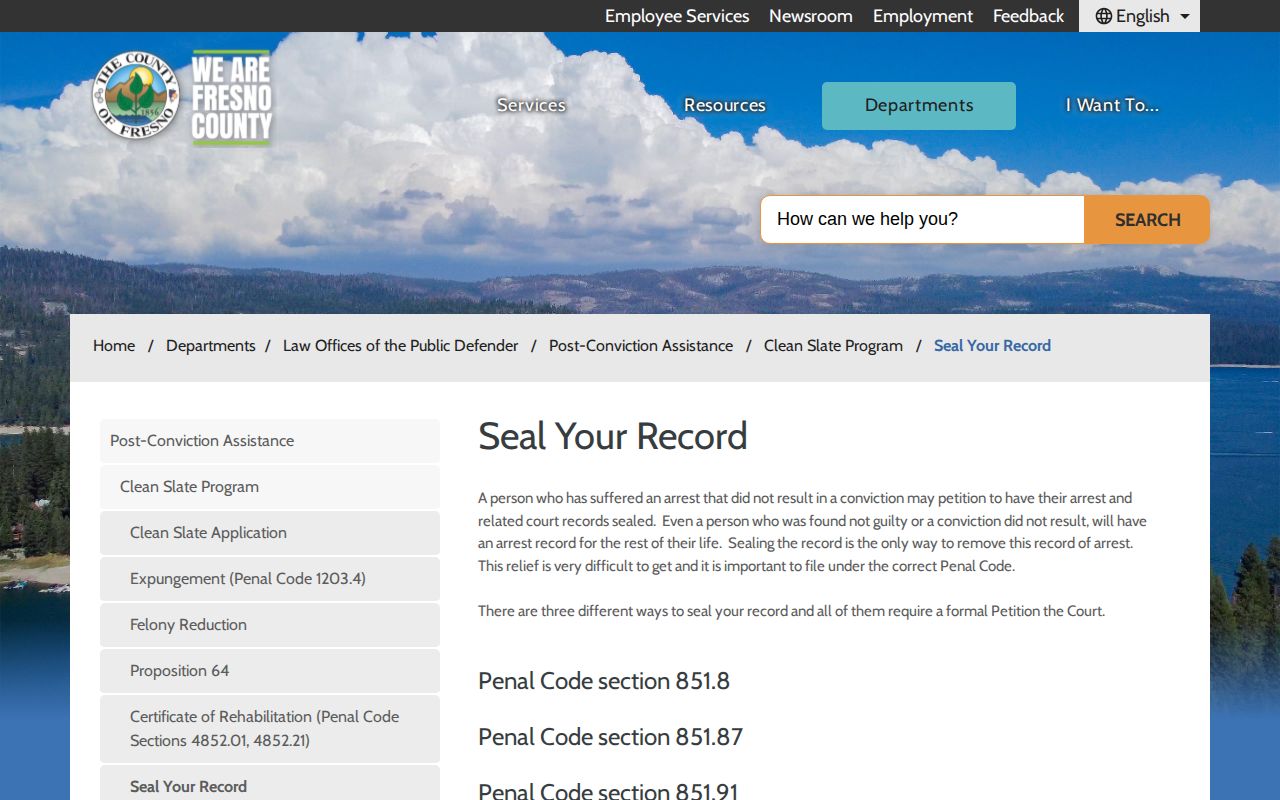 Fresno County Public Defender arrest record sealing information