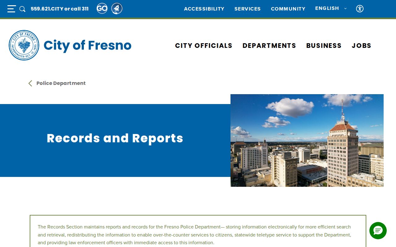 Fresno Police Department records and reports webpage